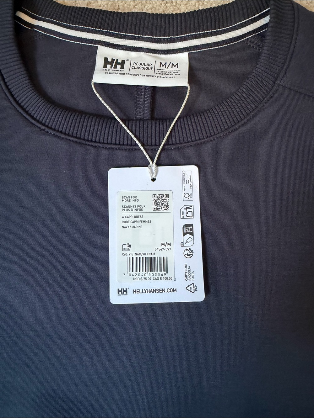 Helly Hansen Capri Navy T-Shirt Dress Women’s Size M Cotton Blend NWT - Picture 4 of 10